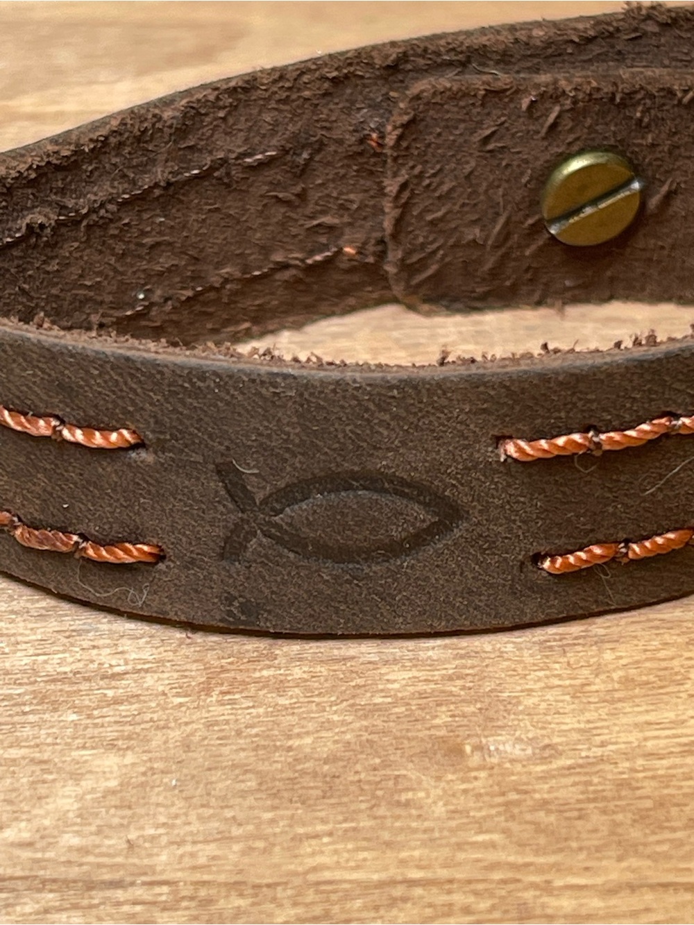 Brown Leather Bracelet with Accent Stitching